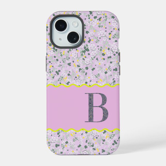 MONOGRAMM INITIALE B LILA KLEINE BLUMEN iPhone 15 HÜLLE (Rückseite)