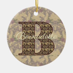 Monogramm Initiale B Vintage Blumen Personalisiert Keramik Ornament