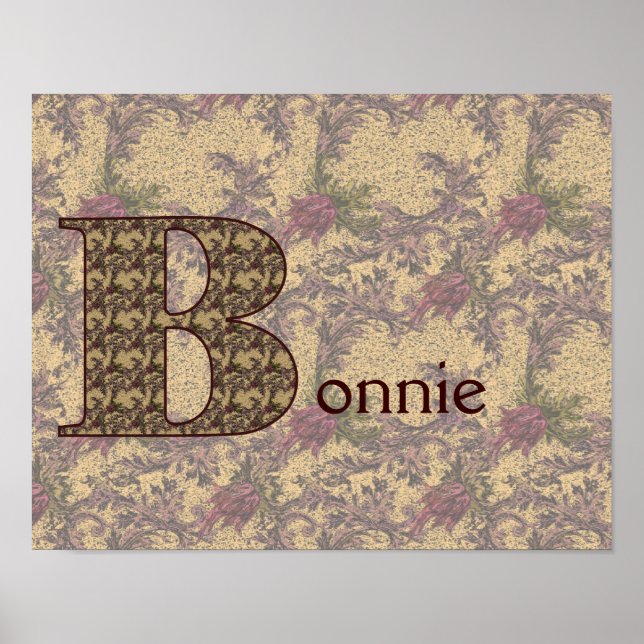 Monogramm Initiale B Vintage-Blumenmuster Personal Poster (Vorne)