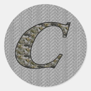 Monogramm Initiale C Hortensienblüten Runder Aufkleber