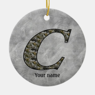 Monogramm Initiale C Hydrangeenblüten Personalisie Keramik Ornament