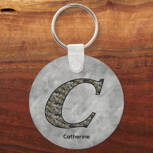 Monogramm Initiale C Hydrangeenblüten Personalisie Schlüsselanhänger (Vorderseite)