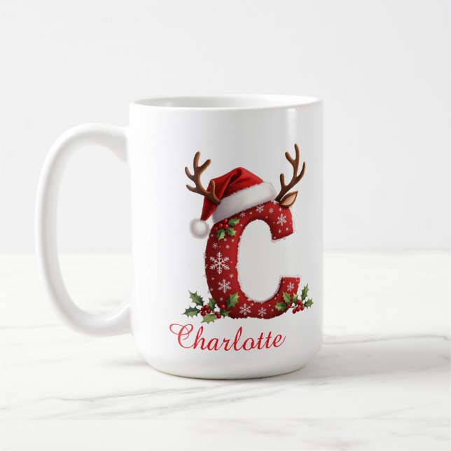 Monogramm Initiale c Schneeflocken frohe Weihnacht Kaffeetasse (Links)