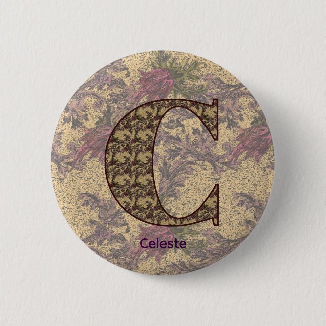 Monogramm Initiale C Vintae Floral Personalisiert  Button (Vorderseite)