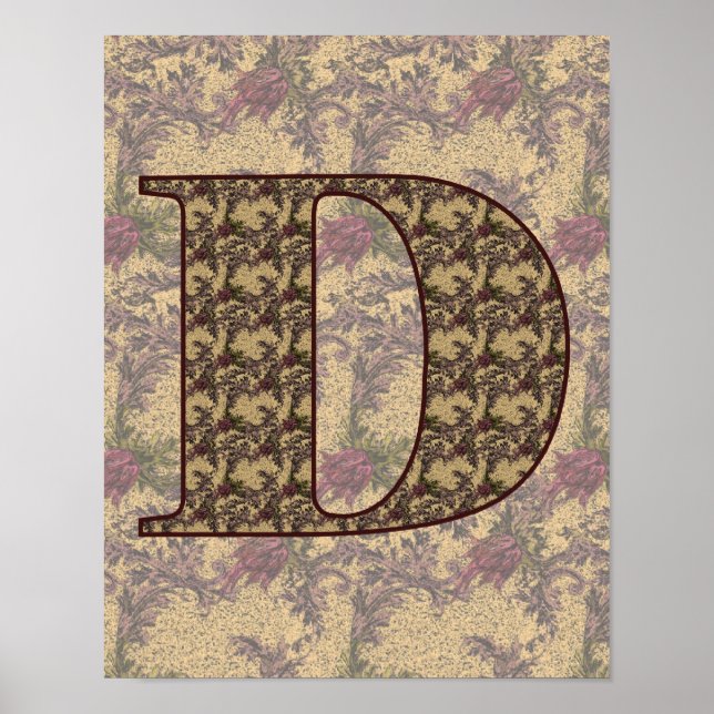 Monogramm Initiale D Elegant Vintage Floral Poster (Vorne)
