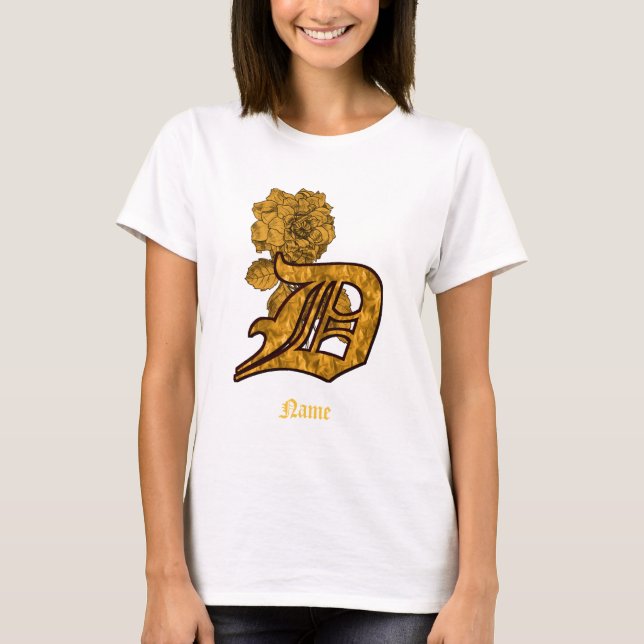 Monogramm Initiale D Gold-Pfingstrose Personalisie T-Shirt (Vorderseite)