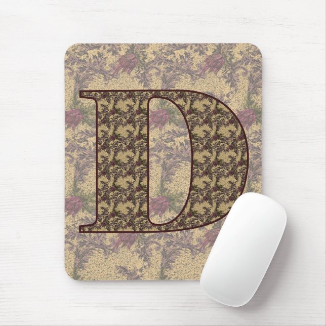 Monogramm Initiale D Vintage-Blumenmuster  Mousepad (Mit Mouse)