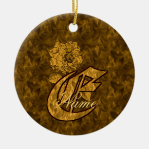 Monogramm Initiale E Elegant Gold-Pfingstrose Pers Keramik Ornament