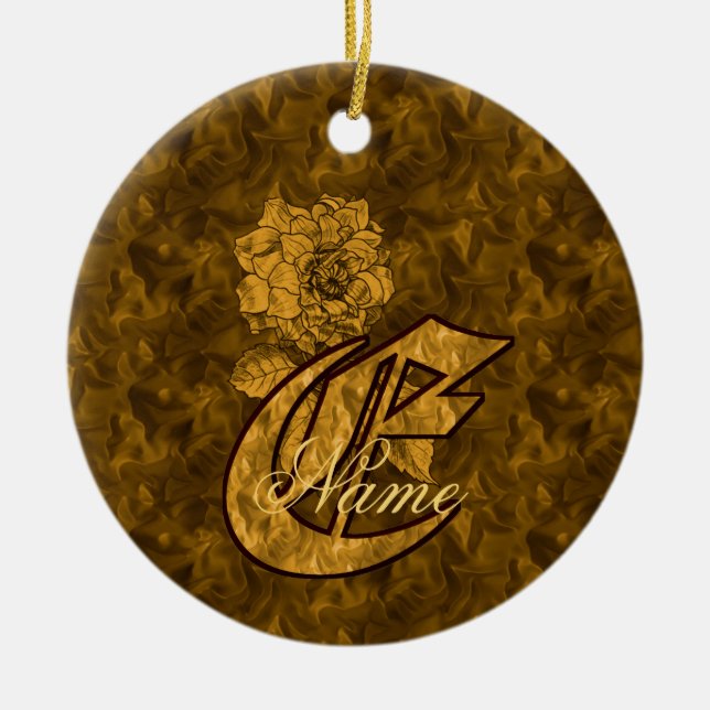 Monogramm Initiale E Elegant Gold-Pfingstrose Pers Keramik Ornament (Vorne)