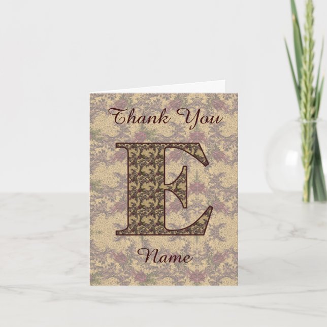 Monogramm Initiale E Elegant Vintage Blumen  Dankeskarte (Vorderseite)