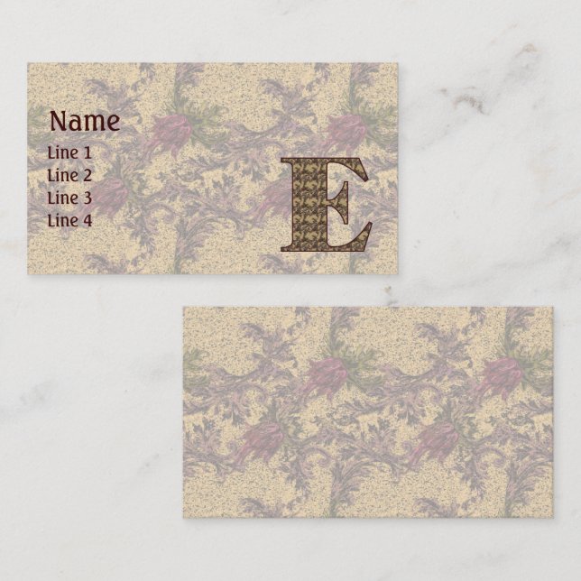 Monogramm Initiale E Elegant Vintage Blumenmuster Visitenkarte (Vorne/Hinten)