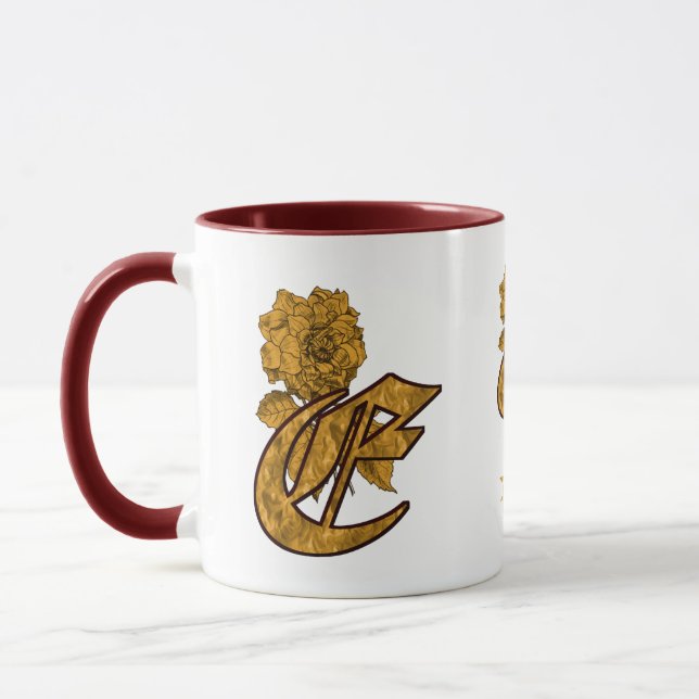 Monogramm Initiale E Elegantes Gold Pfingstrose Pe Tasse (Links)