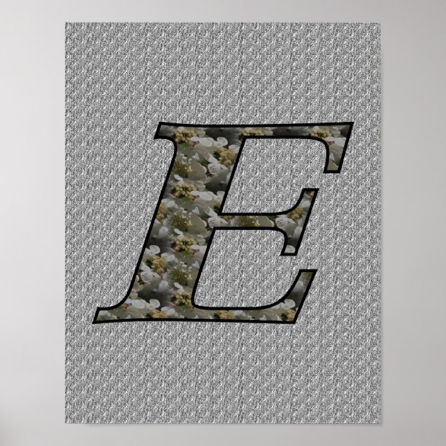 Monogramm Initiale E Hortensienblüten Poster (Vorne)