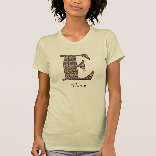 Monogramm Initiale E Vintage Blumen Personalisiert T-Shirt (Vorderseite)