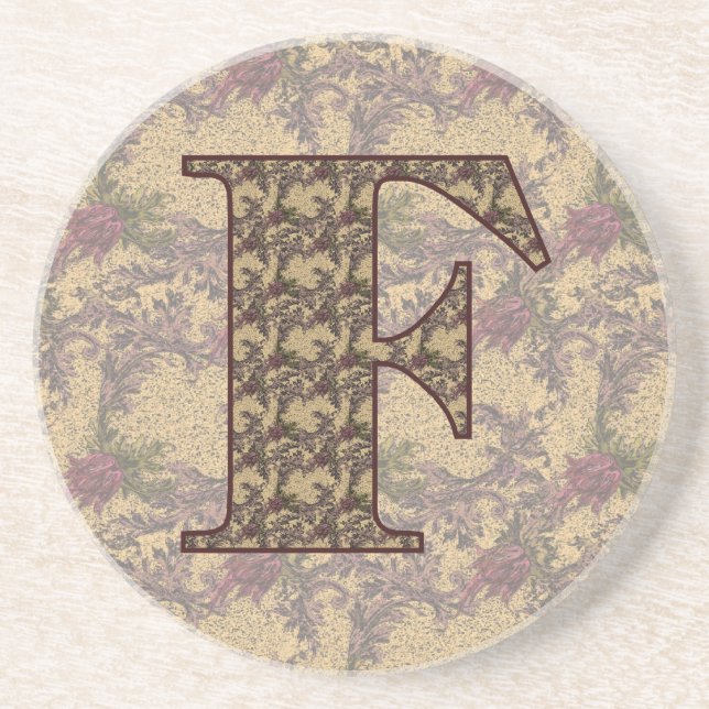 Monogramm Initiale F Elegant Vintage Blumenmuster  Sandstein Untersetzer (Vorne)