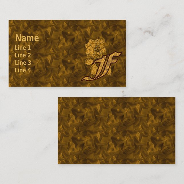 Monogramm Initiale F Elegante Gold Pfingstrose Blu Visitenkarte (Vorne/Hinten)