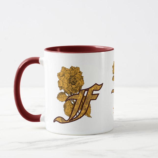 Monogramm Initiale F Elegantes Gold Pfingstrose Pe Tasse (Links)