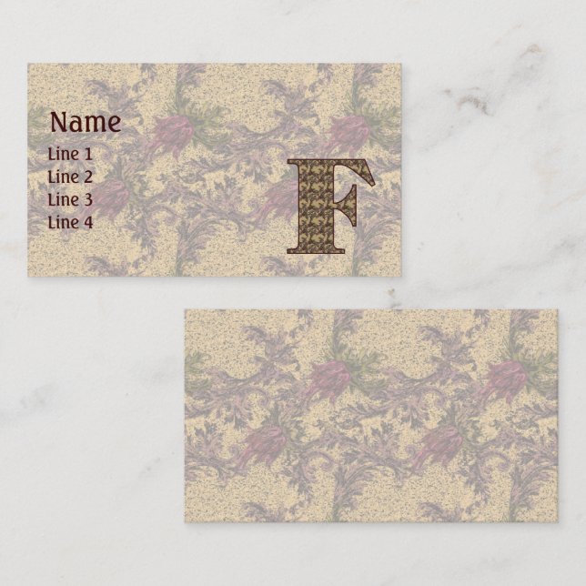 Monogramm Initiale F Elegantes Vintage-Blumenmuste Visitenkarte (Vorne/Hinten)
