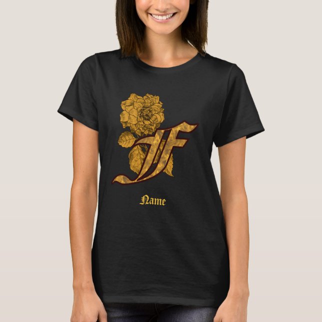 Monogramm Initiale F Gold-Pfingstrose Personalisie T-Shirt (Vorderseite)