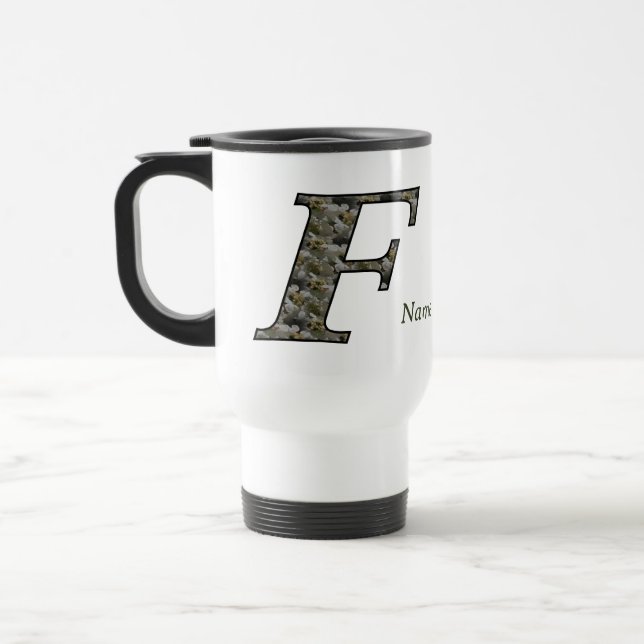 Monogramm Initiale F Hortensien Blumen Personalisi Reisebecher (Links)