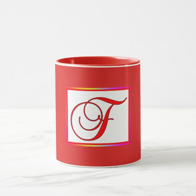 Monogramm Initiale F Rot Innen Rot Außen  Tasse (Zentrum)