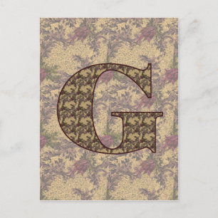 Monogramm Initiale G Elegantes Vintage-Blumenmuste Postkarte