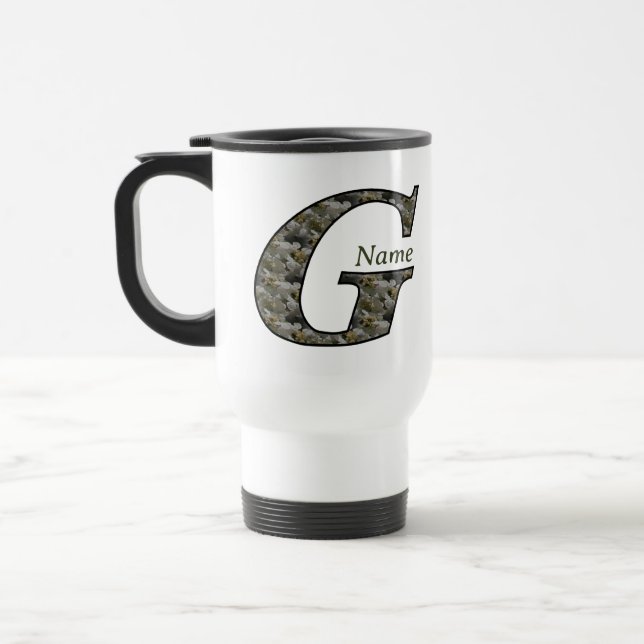 Monogramm Initiale G Hortensien Blumen Personalisi Reisebecher (Links)