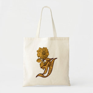 Monogramm Initiale I Elegante Gold-Pfingstrose-Blu Tragetasche