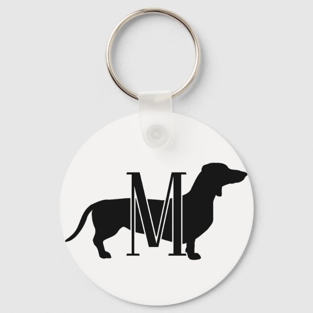 Monogramm Initiale Ich liebe Dachshunds Silhouette Schlüsselanhänger (Vorderseite)