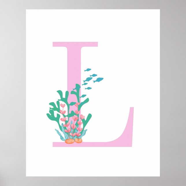 Monogramm Initiale L Monogramm Pink Teal Koralle P Poster (Vorne)