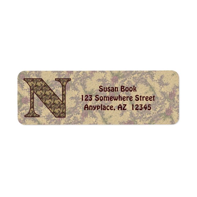 Monogramm Initiale N Vintage-Blumen-Rücksendeadres (Vorne)