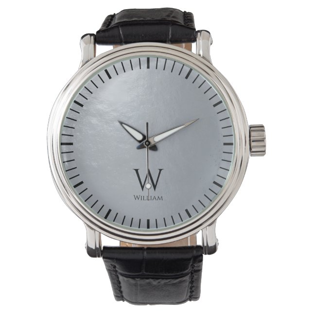 Monogramm Initiale & Name Faux Silber Metallgrau  Armbanduhr (Vorderseite)