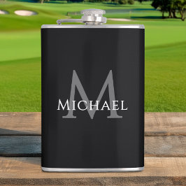 Monogramm Initiale Name Schwarz Grau Maßanfertigun Flachmann