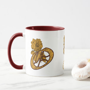 Monogramm Initiale O Gold Pfingstrose Personalisie Tasse