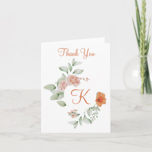 Monogramm Initiale Pfirsich Grün Floral Danke