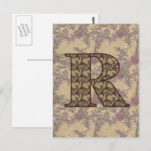 Monogramm Initiale R Elegant Vintage Blumenmuster Postkarte