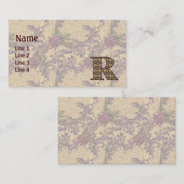 Monogramm Initiale R Elegant Vintage Blumenmuster Visitenkarte (Vorne/Hinten)