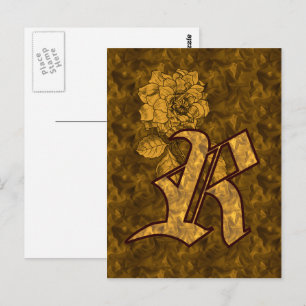 Monogramm Initiale R Elegante Goldene Pfingstrose  Postkarte