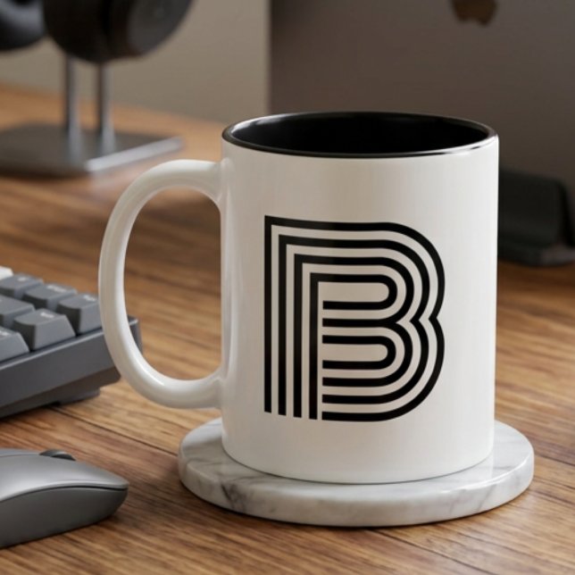 Monogramm Initiale Schwarz Modern Einfach Zweifarbige Tasse (Von Creator hochgeladen)