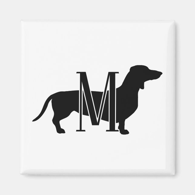 Monogramm Initiale Schwarz-Weiß-Doxie-Silhouette  Magnet (Vorne)