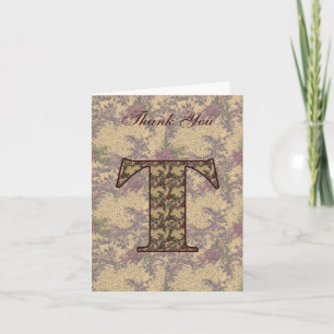 Monogramm Initiale T Elegante Florale Danksagungsk Dankeskarte