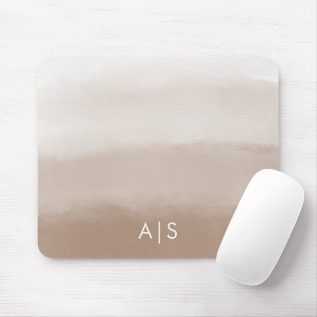 Monogramm Initiale Wasserfarbe Pilz Braun Ombre Mousepad (Mit Mouse)