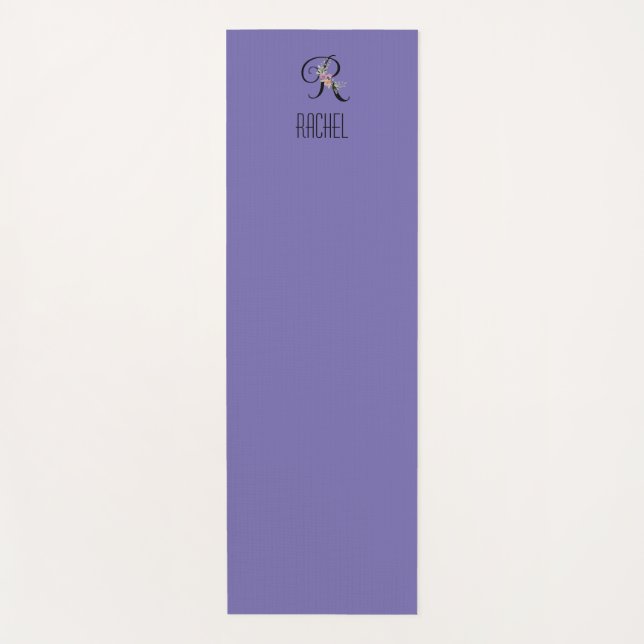 Monogramm Initiale Wasserfarben-Blume Lavendel Yogamatte (Vorderseite)