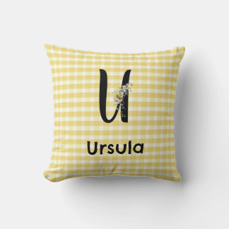 Monogramm initiale Wasserfarben-Blumen-Gingham-Mus Kissen