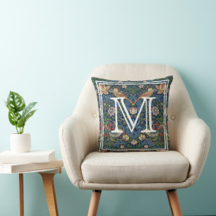 Monogramm Initiale William Morris Strawberry Thief Kissen