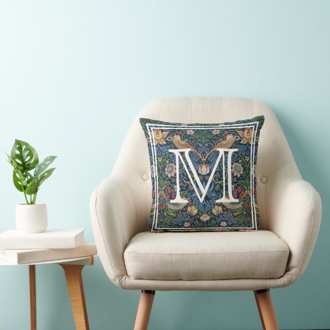 Monogramm Initiale William Morris Strawberry Thief Kissen (Stuhl )