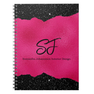 Monogramm-Initialen auf luxuriösem Schwarz und Hot Notizblock