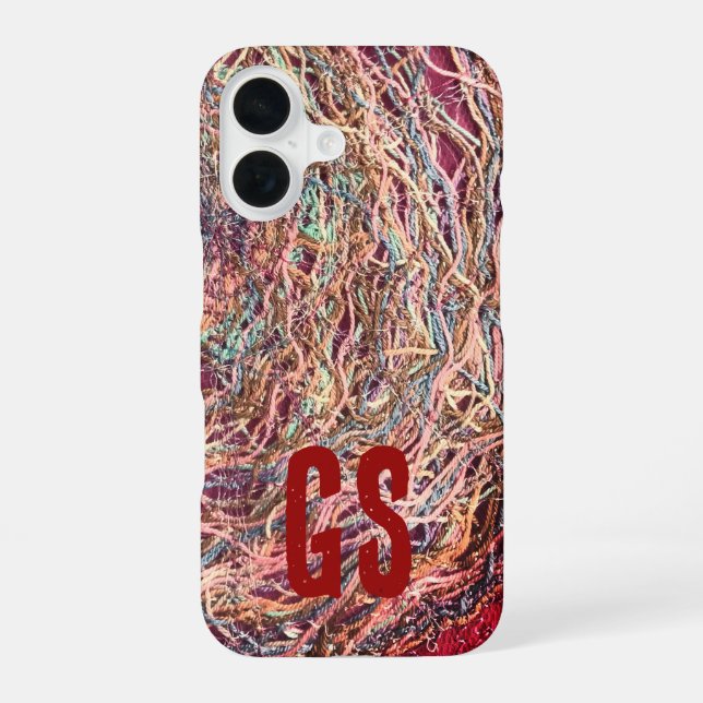 Monogramm Initialen bunt abstrakte Muster gürtlich iPhone 16 Hülle (Rückseite)