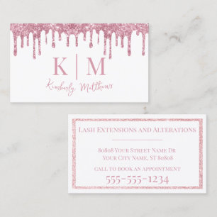 Monogramm-Initialen des rosa Glitzer auf weißem Gr Visitenkarte