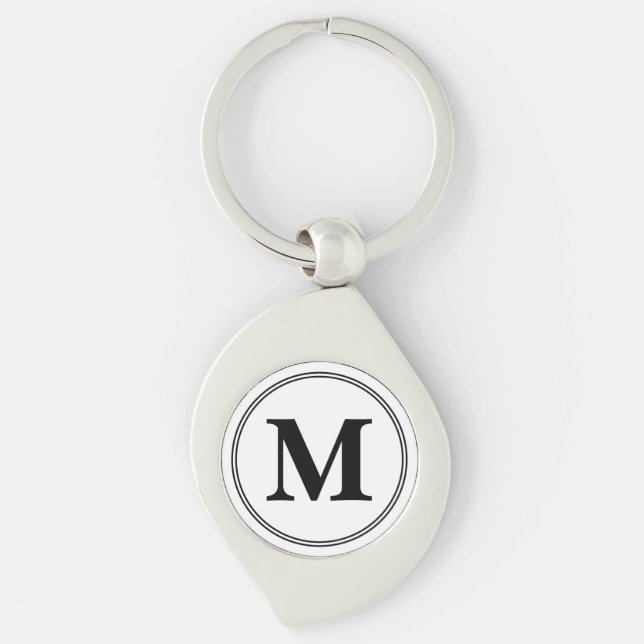 Monogramm-Initialen, einfach schwarz-weiß Schlüsselanhänger (Vorderseite)